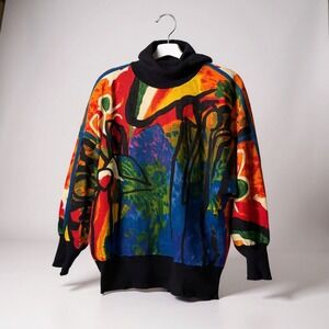 IB DIFFUSION Abstract Art Print Turtleneck Sweater Multi Color Lambswool Blend‎